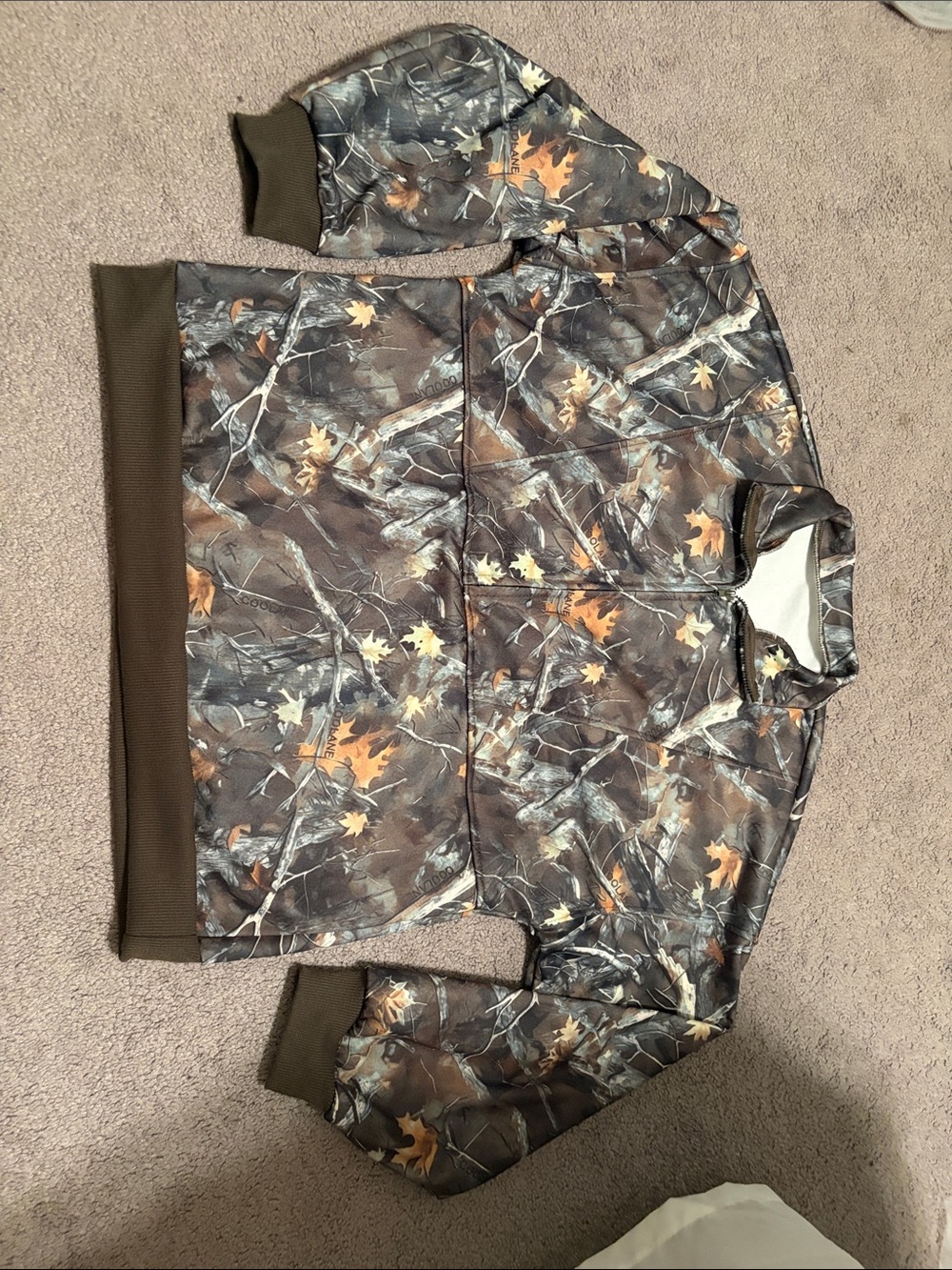 SHEIN Brown Camo Utility Jacket with Autumn Leaf Print